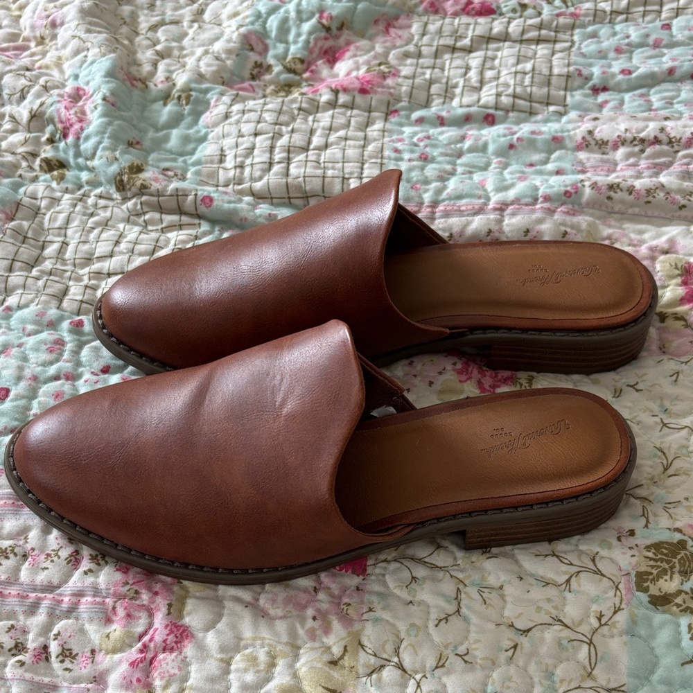Brown Leather Slip-On Mules